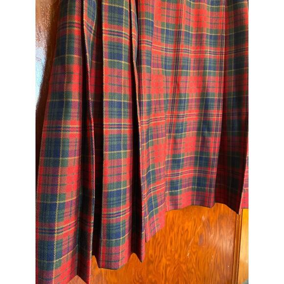 VTG Pendleton Red Navy Pleated Plaid Skirt 8 Wool - Picture 2 of 6